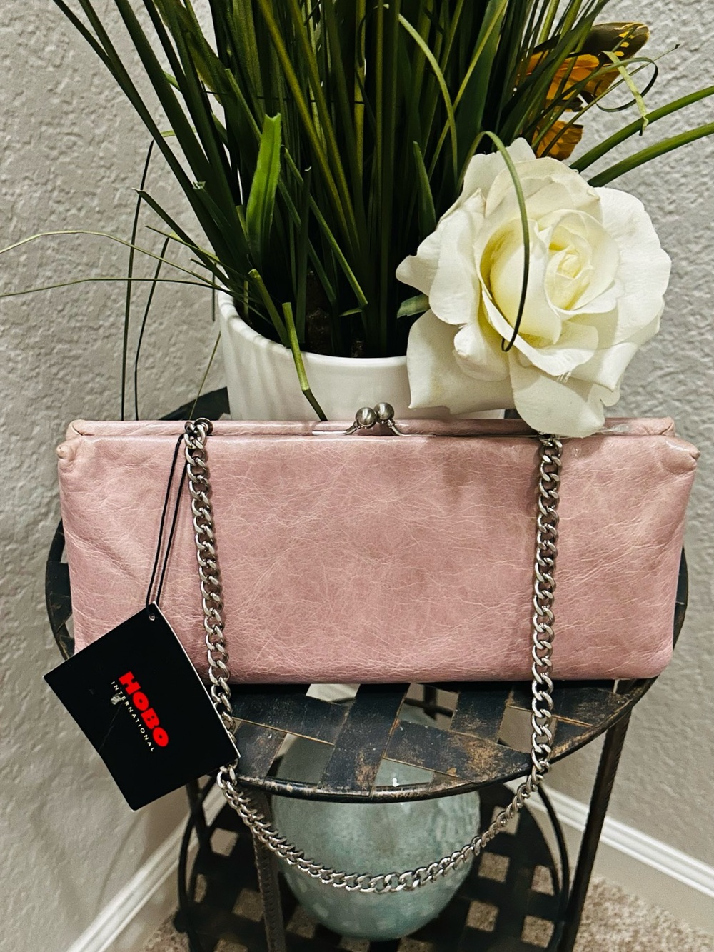 HOBO Blush Pink Leather Chain-Handle Clutch